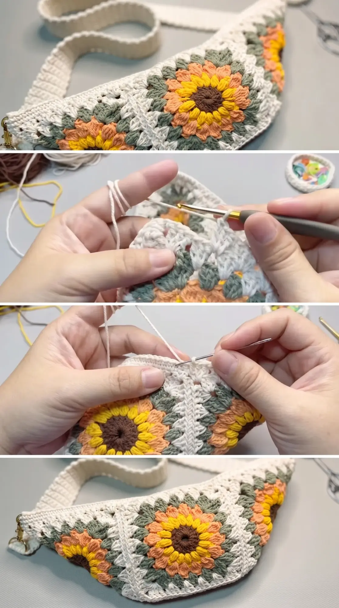 Crochet Sunflower Granny Square Bag: A Cheerful Summer Accessory pattern