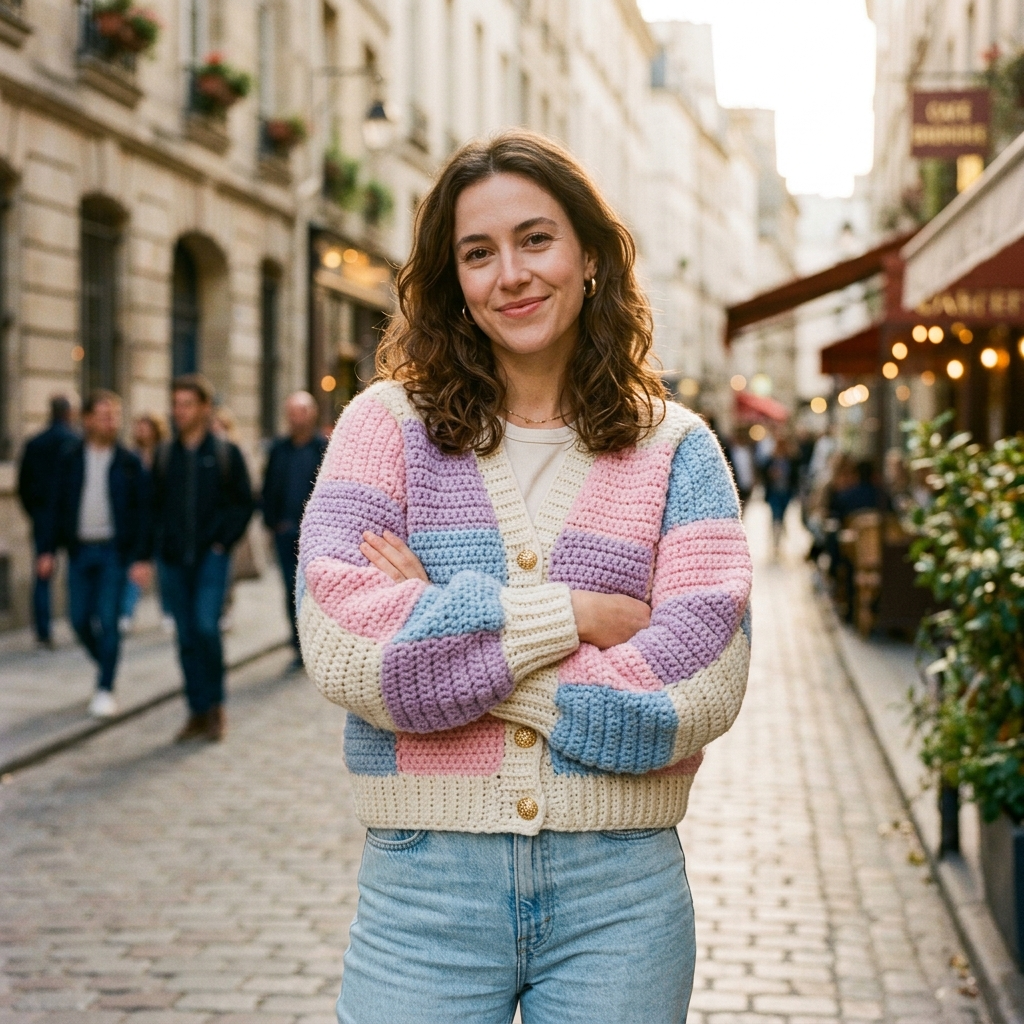 Pastel Patchwork Crochet Cardigan: Trendy Color Block Pattern