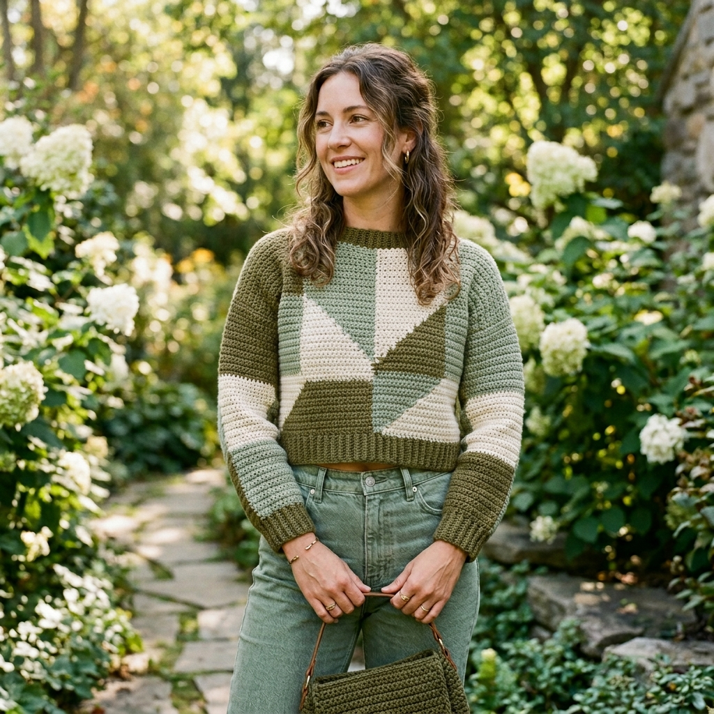 Stunning Colorblock Crochet Sweater Pattern in Earthy Greens