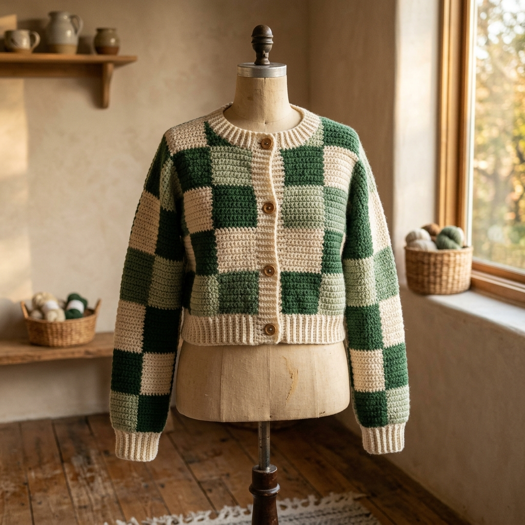 Trendy Checkerboard Crochet Cardigan Pattern for Modern Makers