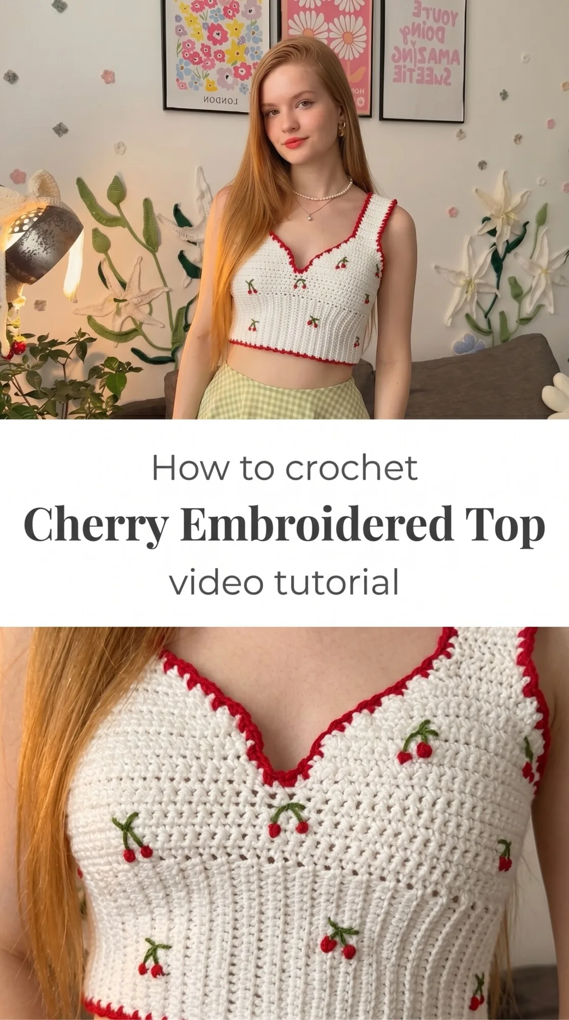 Crochet Cherry Embroidered Top: A Sweet Vintage Charm