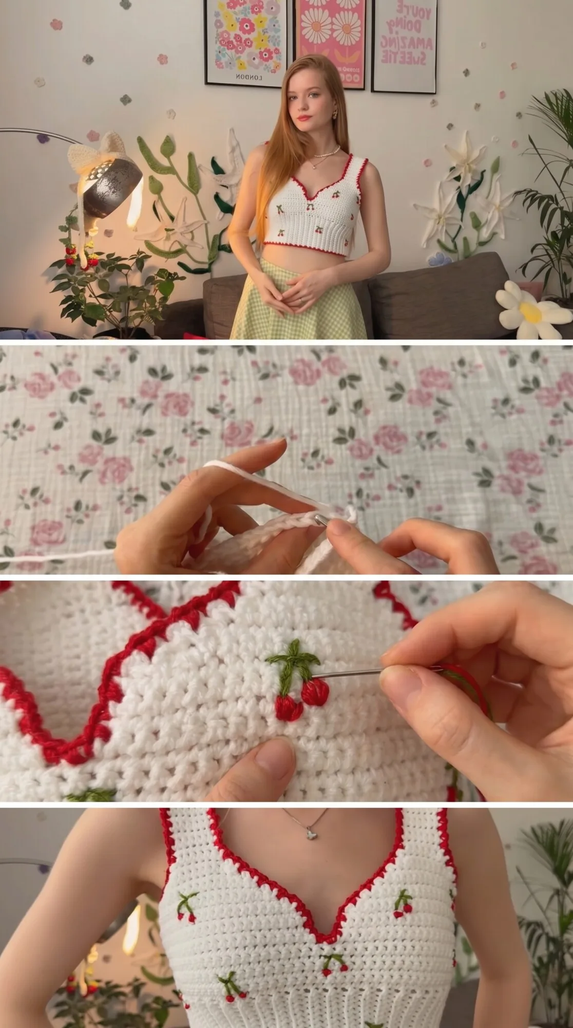 Crochet Cherry Embroidered Top: A Sweet Vintage Charm pattern