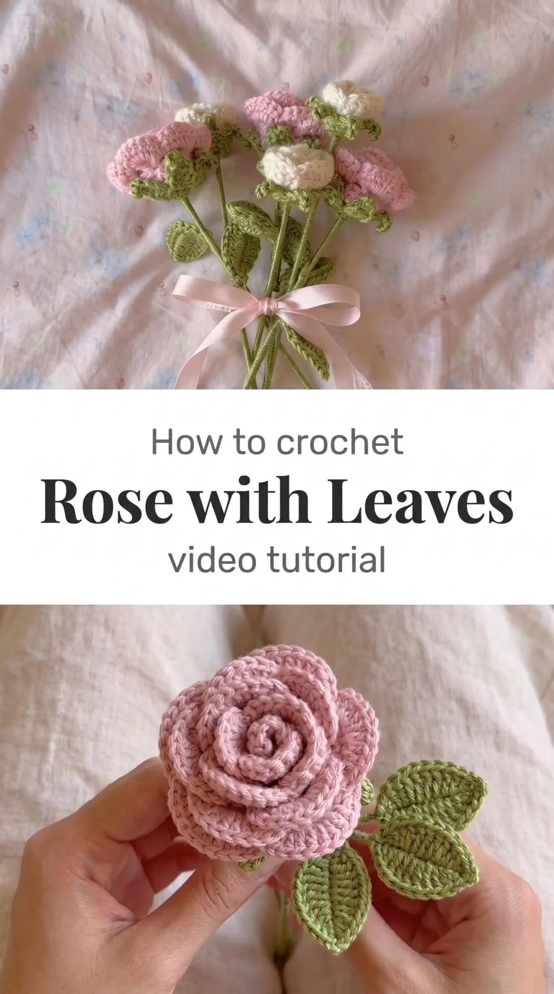 Crochet Rose with Leaves: A Romantic Floral Accent