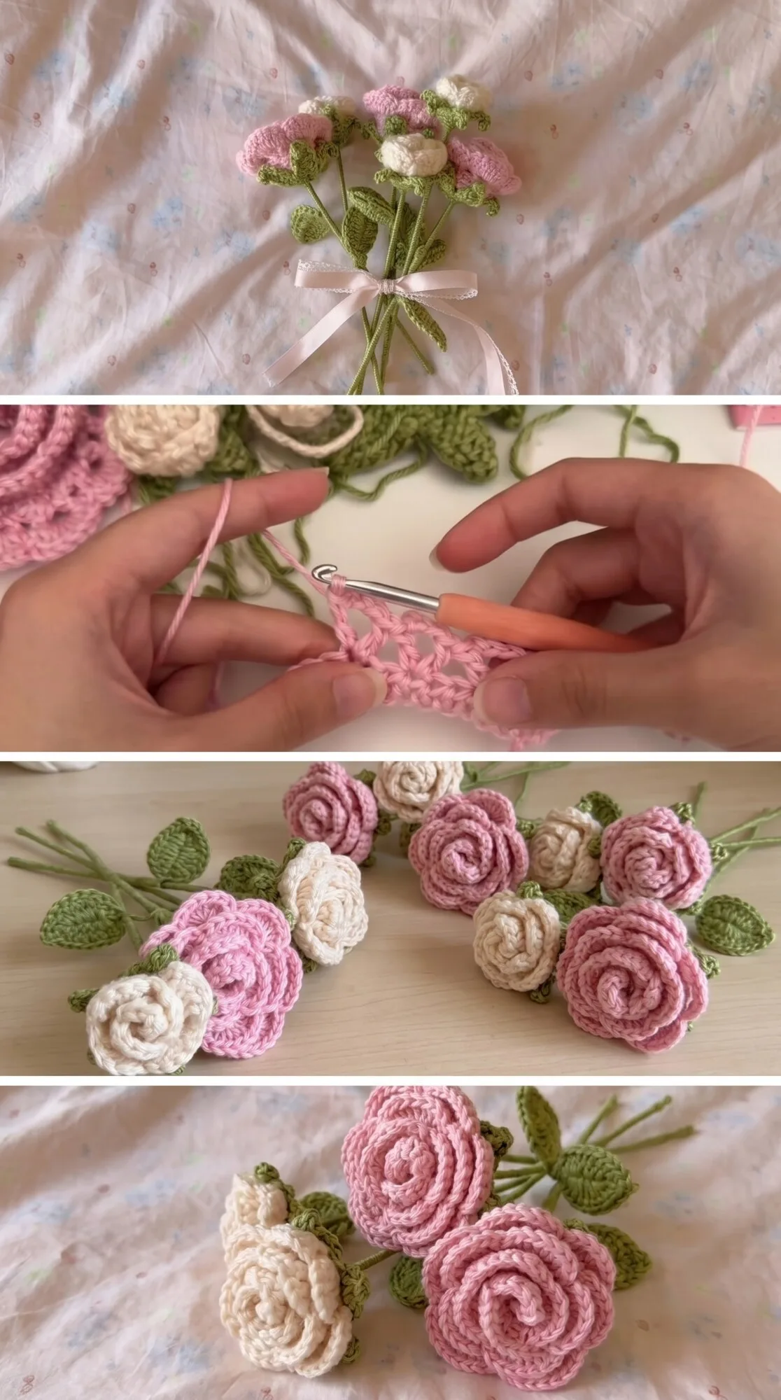 Crochet Rose with Leaves: A Romantic Floral Accent pattern